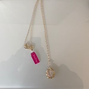 Lilly Pulitzer long gold necklace w white pendant